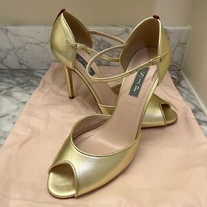 SJP Gold Peep-Toe Heels